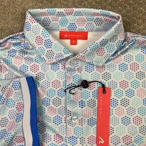 Redvanly Polo Shirt Men's Small Geometric Stars Garmain Performance Golf AOP